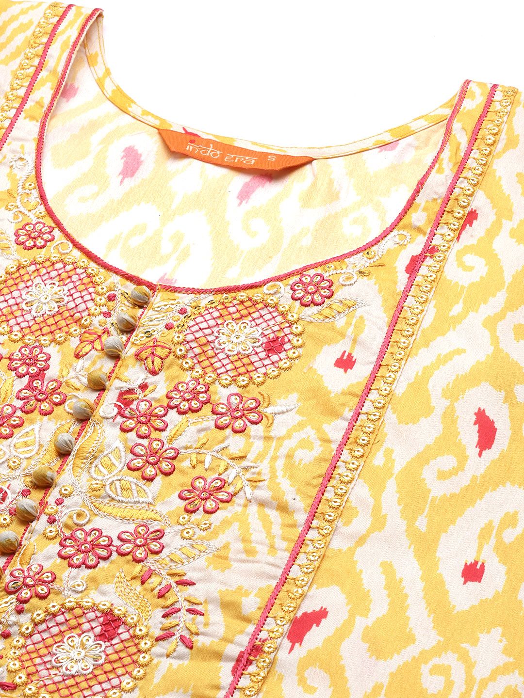Indo Era Women Yellow Ethnic Motifs Printed Sequinned Kurta with Trousers