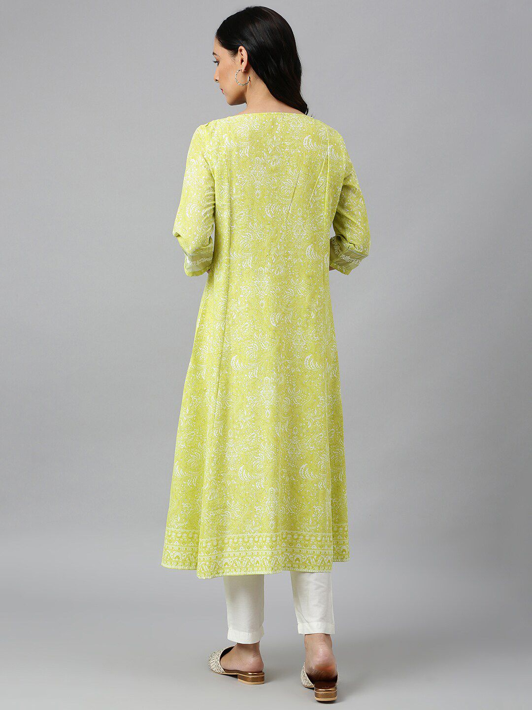 W Women Yellow Floral Printed Anarkali Kurta