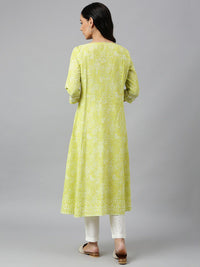 W Women Yellow Floral Printed Anarkali Kurta