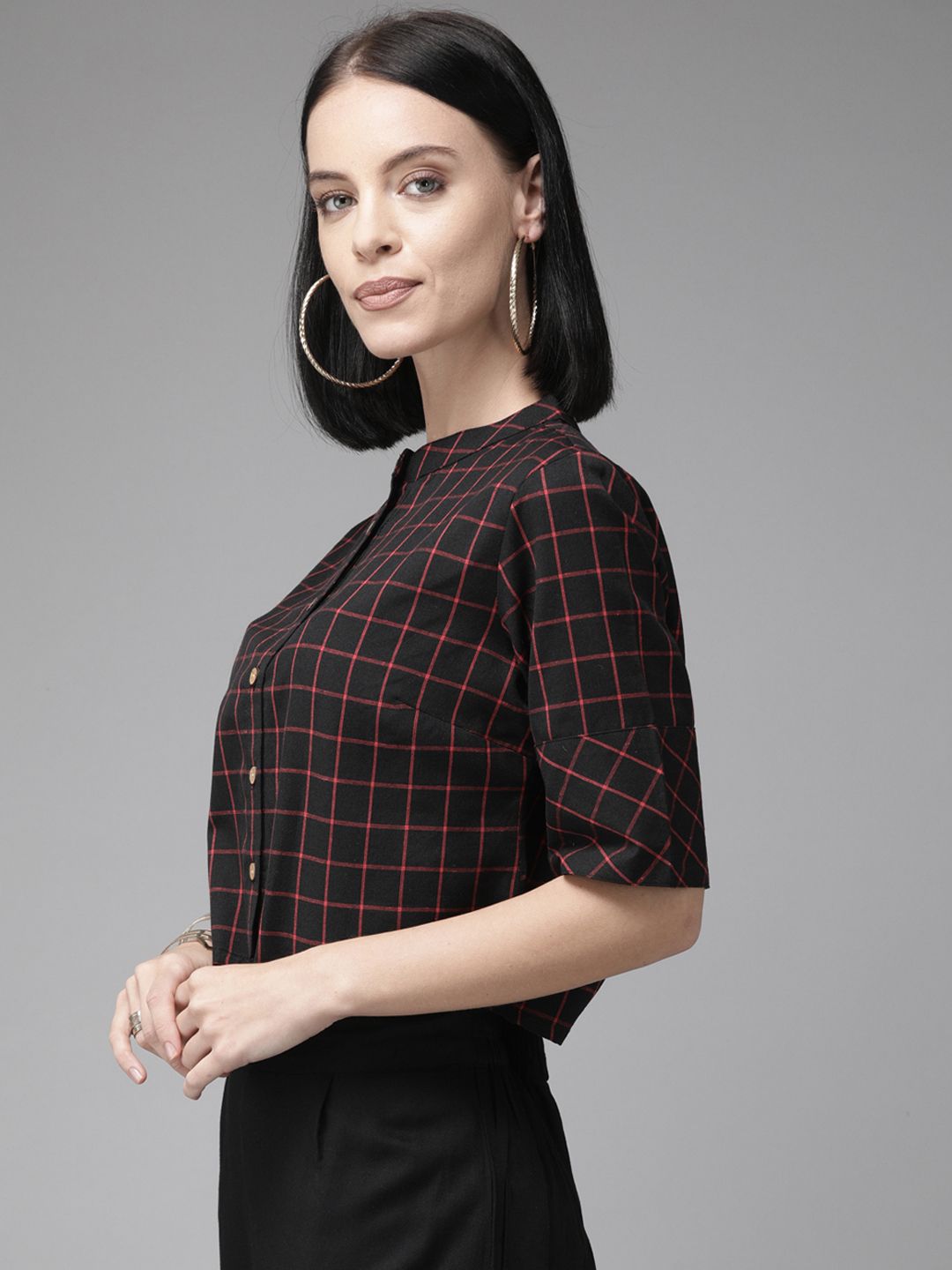 Anouk Black Checked Crop Top