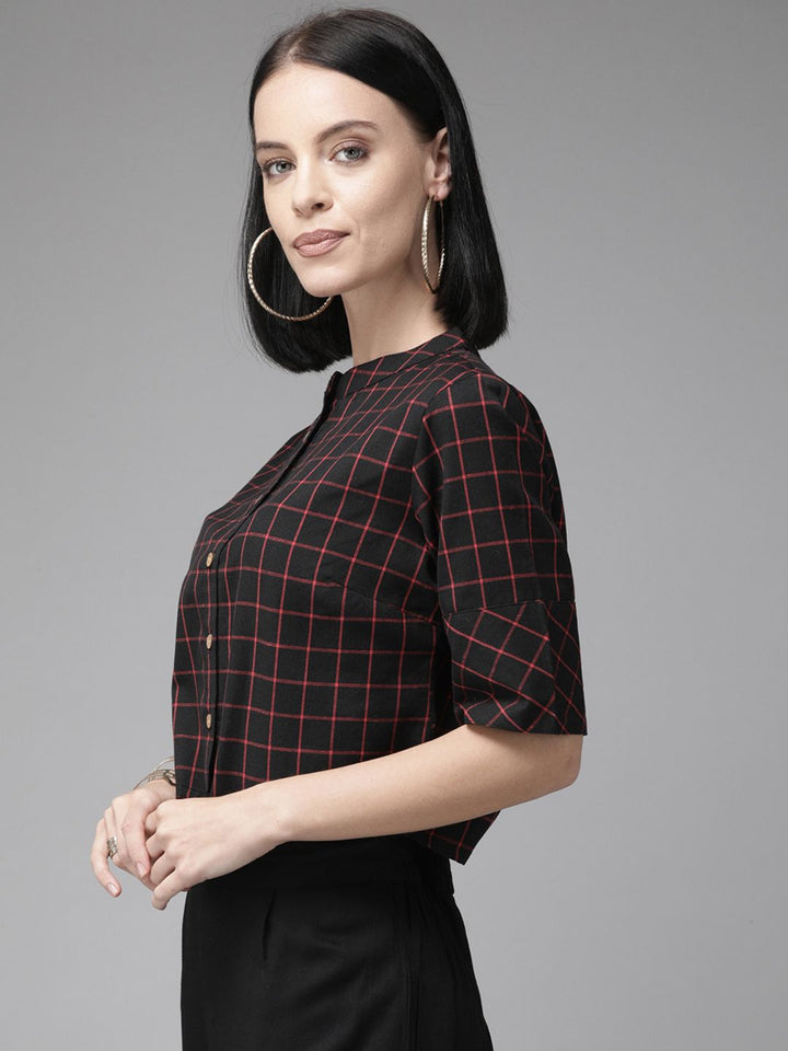 Anouk Black Checked Crop Top