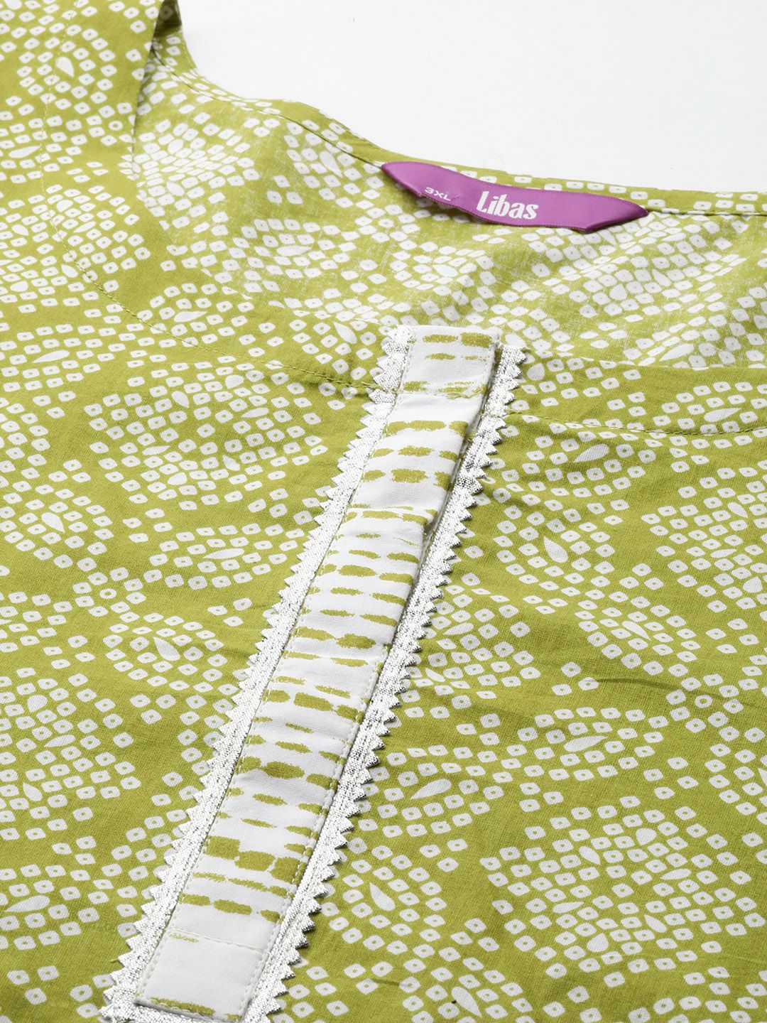 EXTRA LOVE BY LIBAS Plus Size Bandhani Printed Gotta Patti Pure Cotton Kurta Set