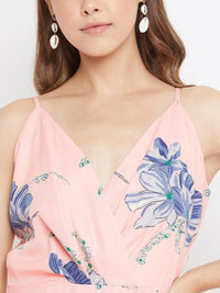 Berrylush Women Pink & Blue Floral Print Maxi Dress