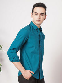 The Indian Garage Co Men Teal Blue Solid Pure Cotton Casual Shirt