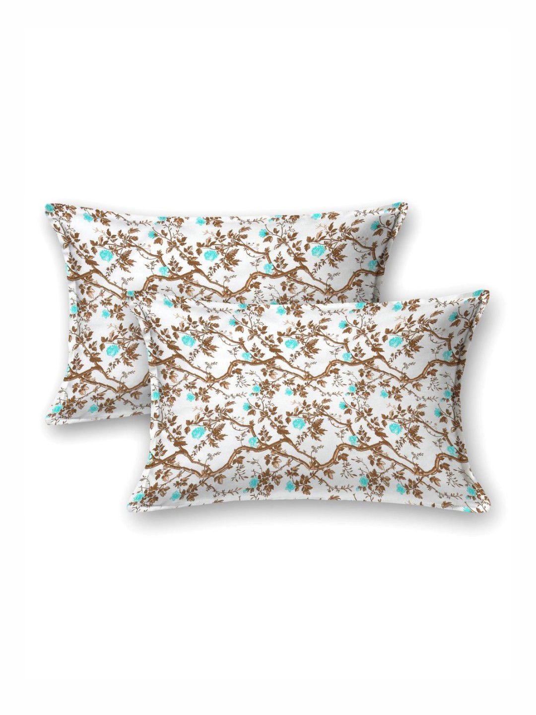 BOMBAY DYEING Brown & Blue Floral Pure Cotton 144 TC Queen Bedsheet Set 2.28 x 2.54 Mts
