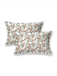 BOMBAY DYEING Brown & Blue Floral Pure Cotton 144 TC Queen Bedsheet Set 2.28 x 2.54 Mts