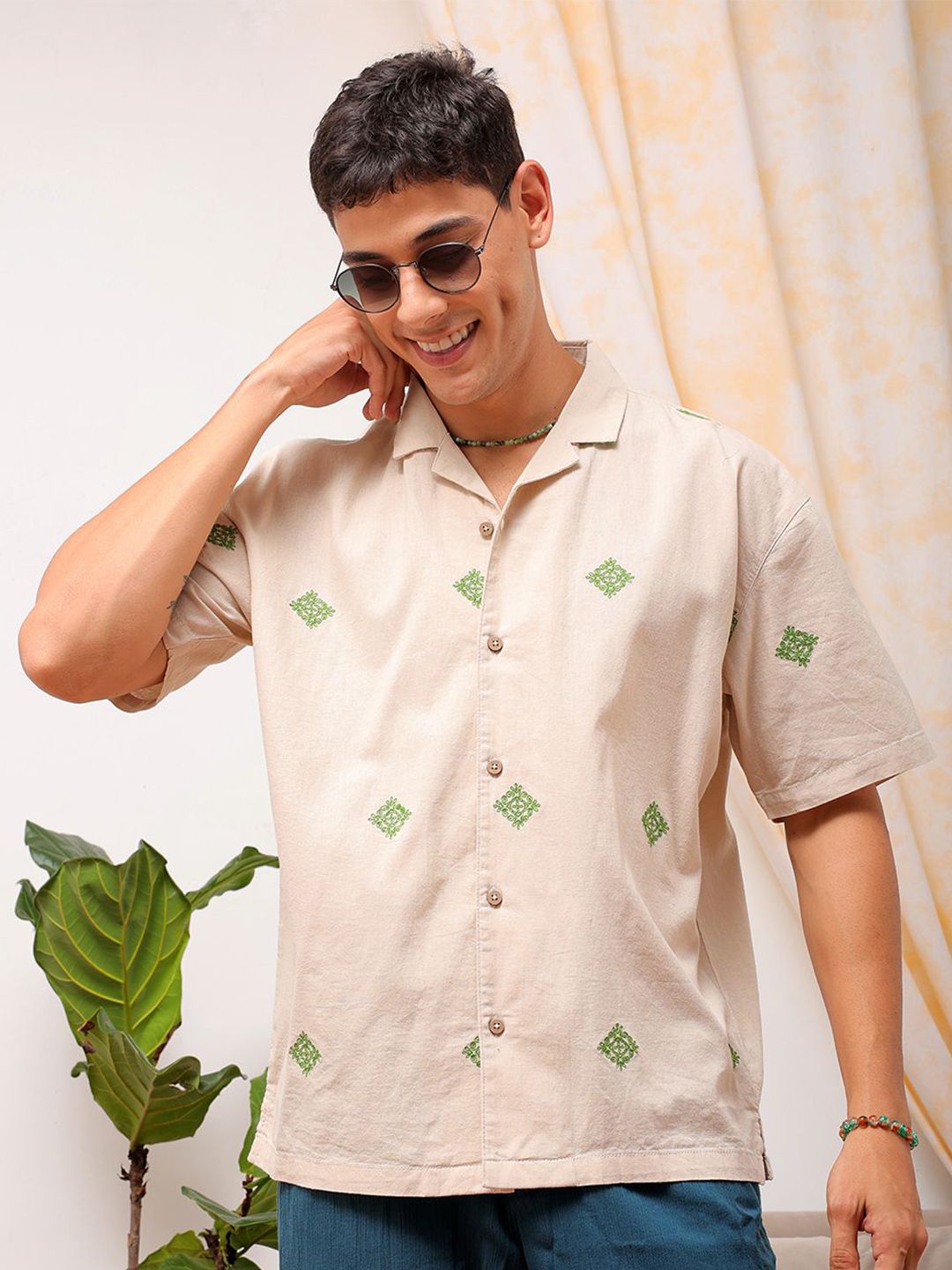 The Indian Garage Co Men Relaxed Fit Embroidery Resortwear Shirt