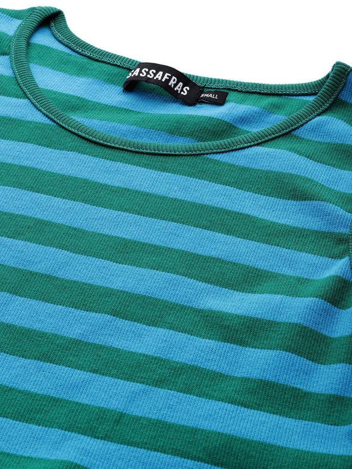 SASSAFRAS Blue & Green Striped One Sleeved Crop Top