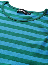 SASSAFRAS Blue & Green Striped One Sleeved Crop Top