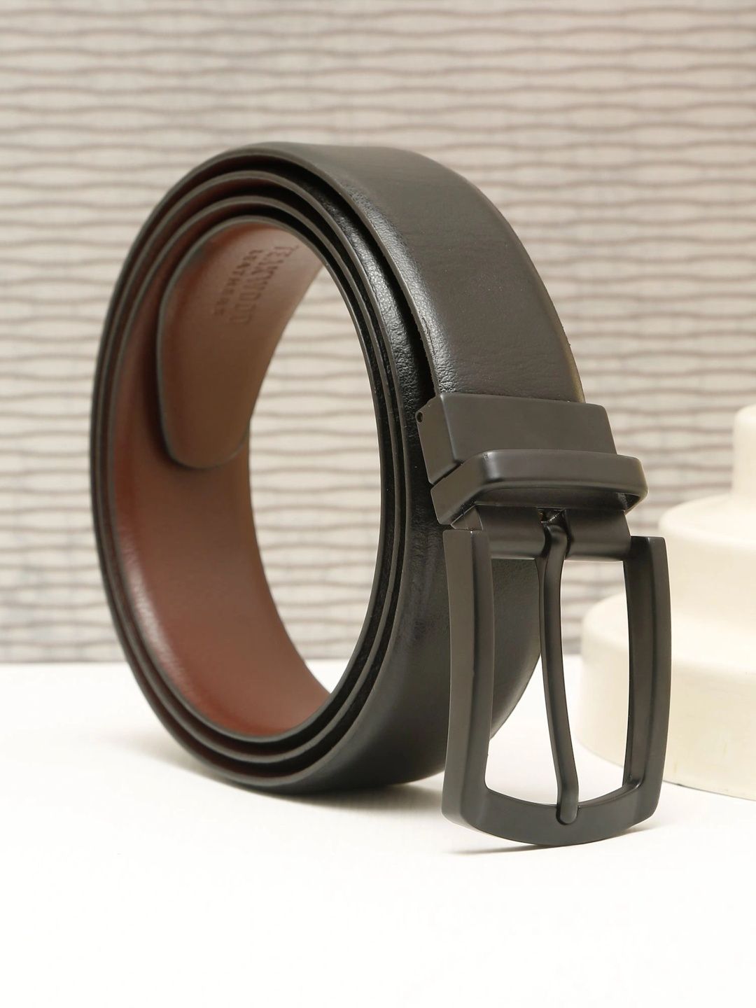 Teakwood Leathers Men Textured Leather Reversible Formal Belt
