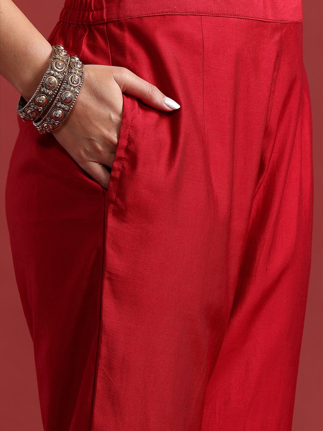 Indo Era Ethnic Motifs Yoke Design Zari Panelled Liva Kurta With Trousers & Dupatta