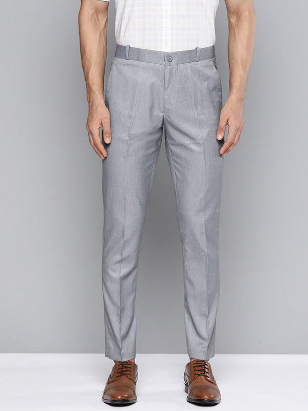 DENNISON Men Grey Smart Tapered Fit Easy Wash Trousers