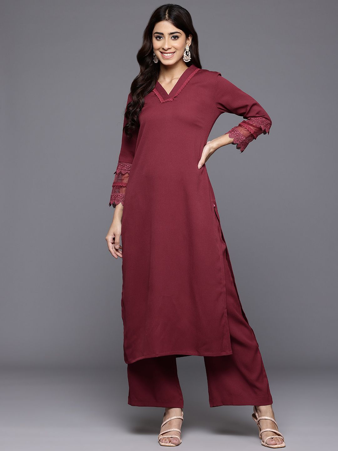 Varanga Laced Crepe Kurta With Palazzos