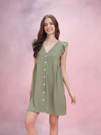 DressBerry V-Neck Ruffled Detailing A-Line Dress