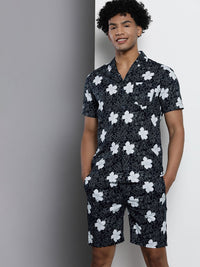 The Indian Garage Co Men Blue Floral Print Pure Cotton Night Suit