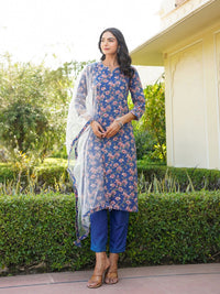 KALINI Floral Printed Gotta Patti Straight Kurta & Trousers With Dupatta