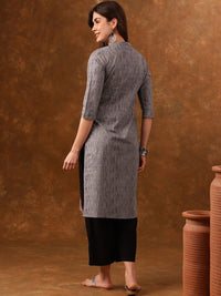 Anouk Grey Abstract Printed Mandarin Collar Cotton Kurta