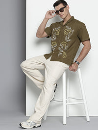 The Indian Garage Co. Relaxed Fit Opaque Floral Embroidered Pure Cotton Casual Shirt