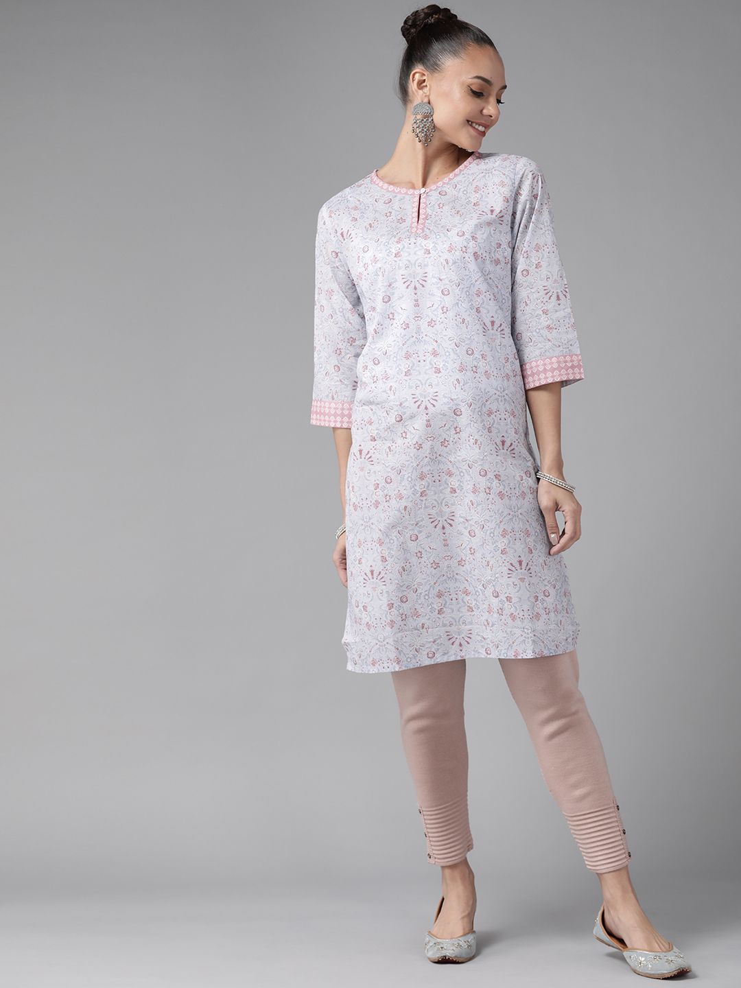 W Women Lavender & Maroon Ethnic Printed Pure Cotton Kurta