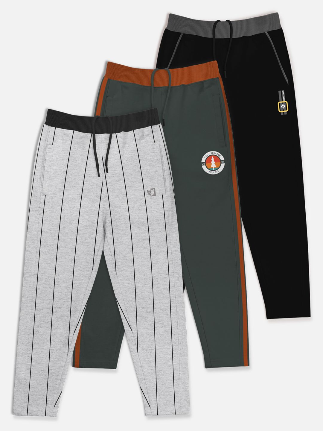 HELLCAT Boys Set Of 3 Printed Pure Cotton Track Pants