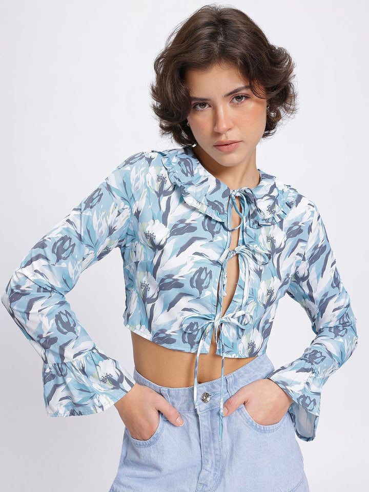 DressBerry Vintage Vibes Floral Tie-Up Neck Crop Top