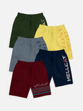 HELLCAT Pack of 5 Boys Trendy Printed Mid Rise Cotton Shorts