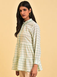 W White Checked Pure Cotton Shirt Style Top