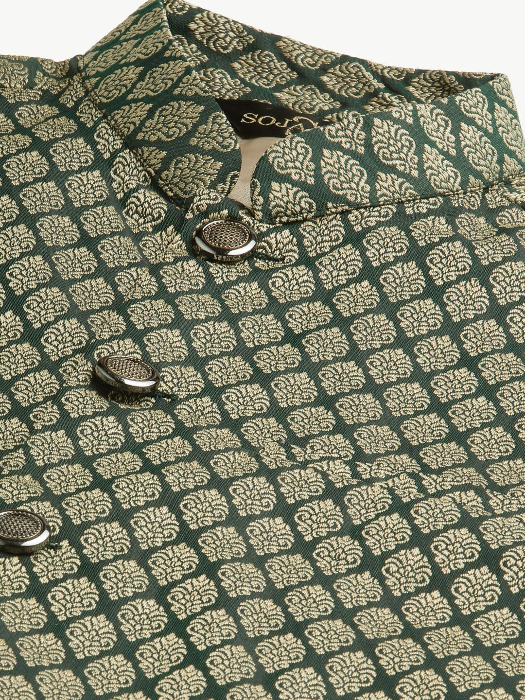 SOJANYA Men Green & Off-White Ethnic Motifs Kurta with Churidar & Nehru Jacket