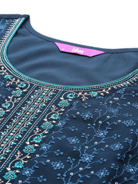 Libas Floral Embroidered Regular Mirror Work Kurta with Trousers & Dupatta