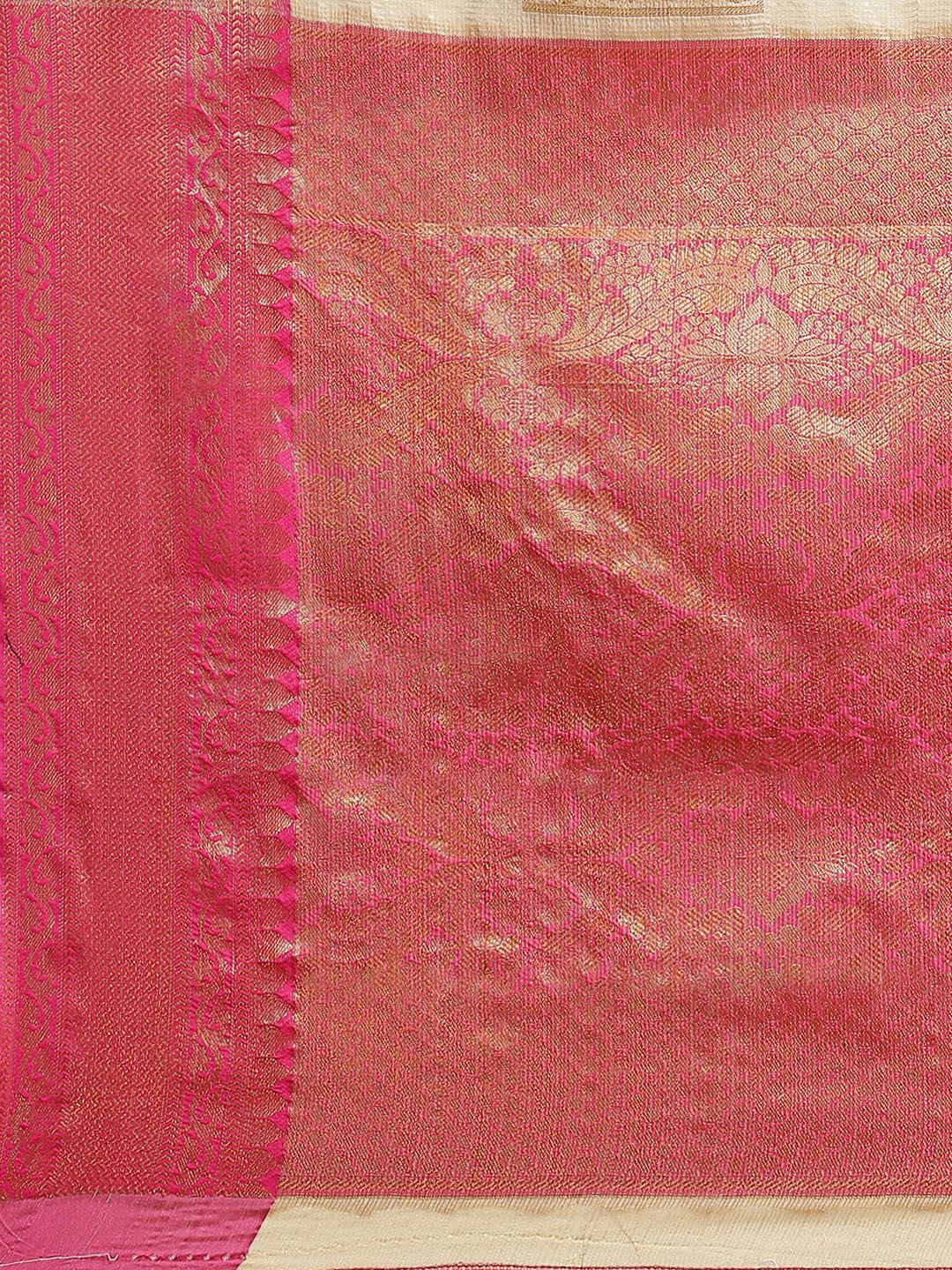 Silk Land Beige & Pink Woven Design Zari Jute Silk Tussar Saree