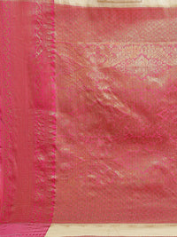Silk Land Beige & Pink Woven Design Zari Jute Silk Tussar Saree