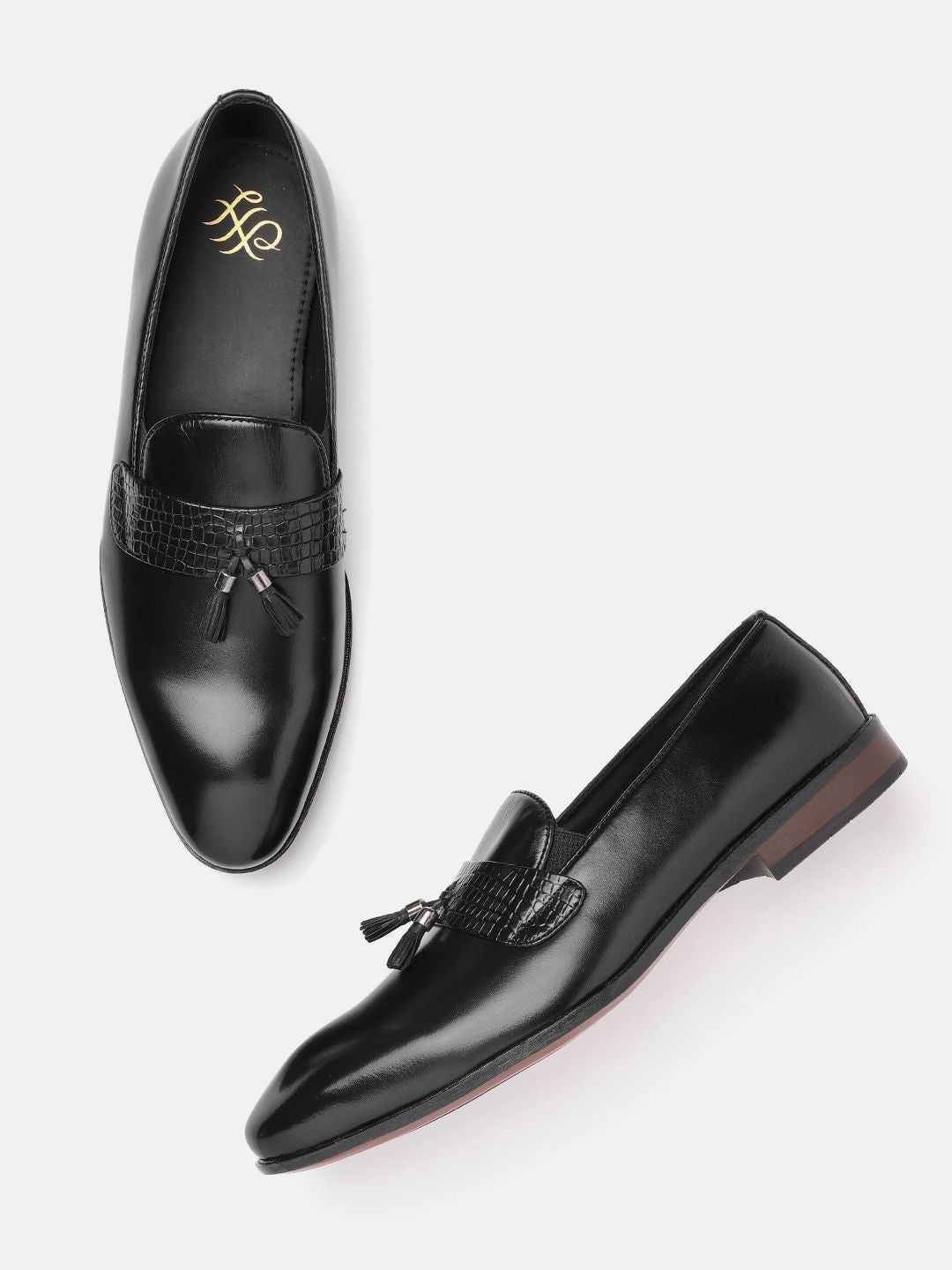 House of Pataudi Men Tasselled Formal Loafers with Textured Detail