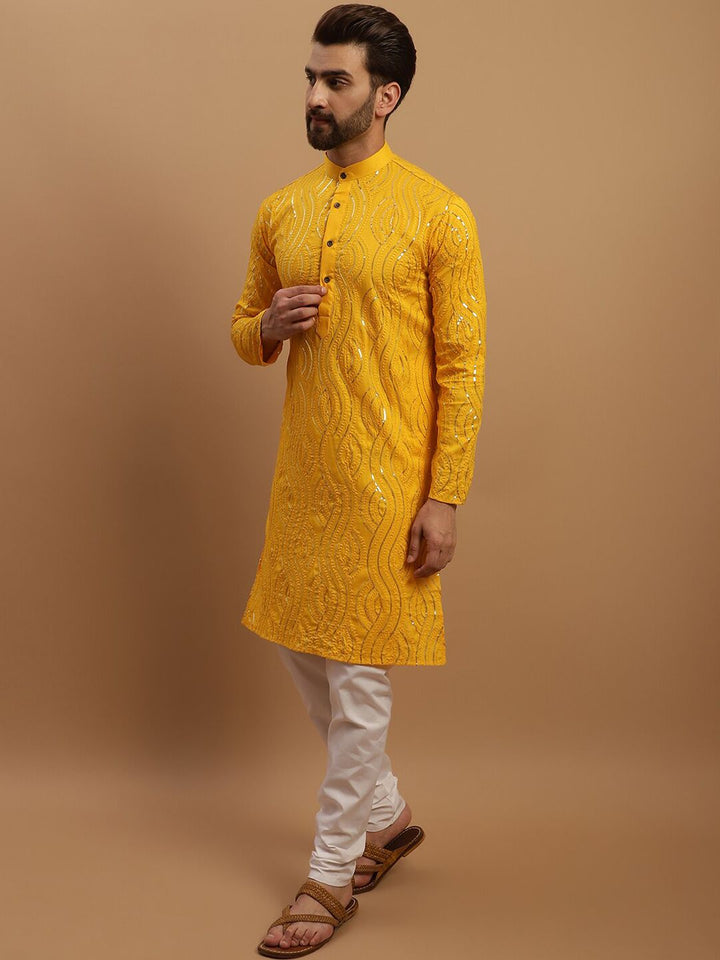 SOJANYA Embroidered Sequinned Pure Cotton Kurta with Churidar & Embroidered Nehru Jacket
