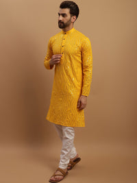 SOJANYA Embroidered Sequinned Pure Cotton Kurta with Churidar & Embroidered Nehru Jacket