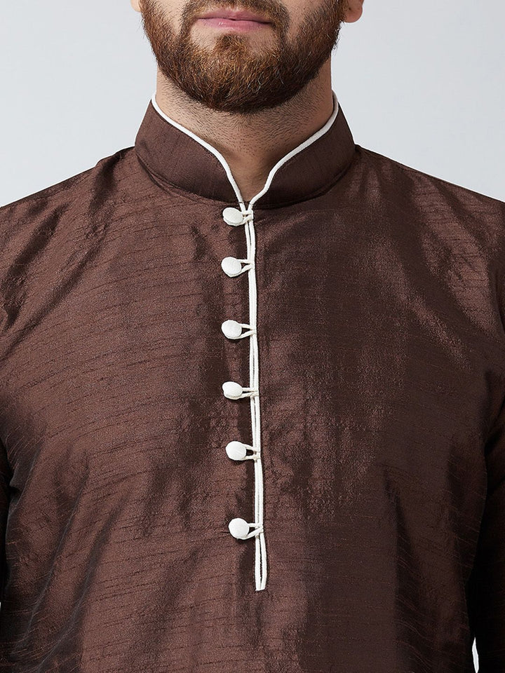 SOJANYA Men Brown Woven Design Straight Kurta
