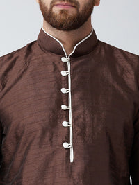 SOJANYA Men Brown Woven Design Straight Kurta