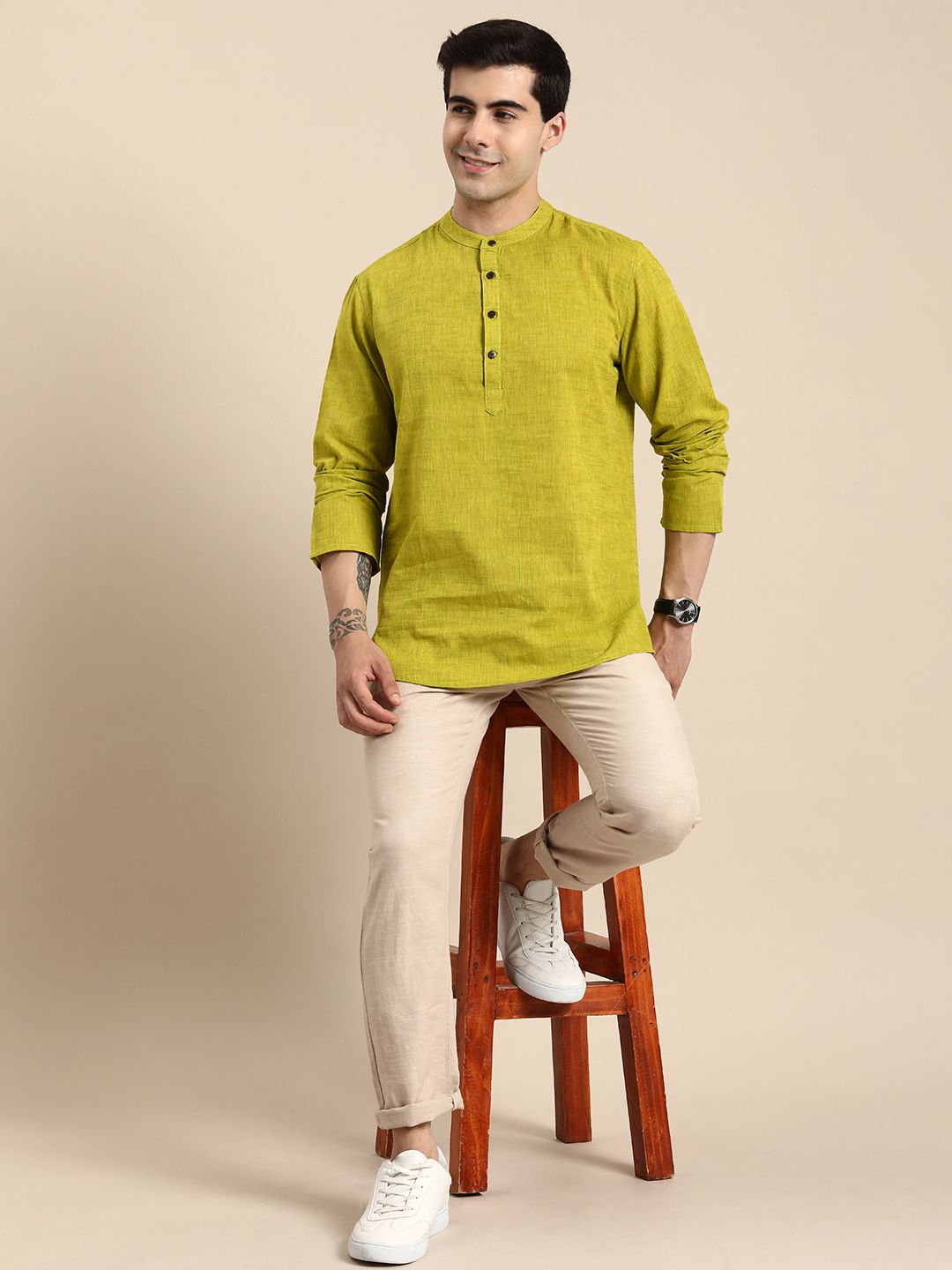 Anouk Men Mandarin Collar Pure Cotton Short Kurta
