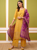Vishudh Yellow Ethnic Motifs Printed Regular Kurta With Palazzos & Dupatta
