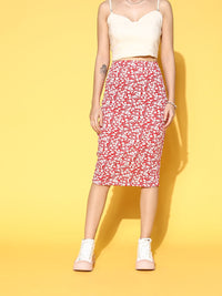 Berrylush  Stunning Red Floral Pencil Skirt
