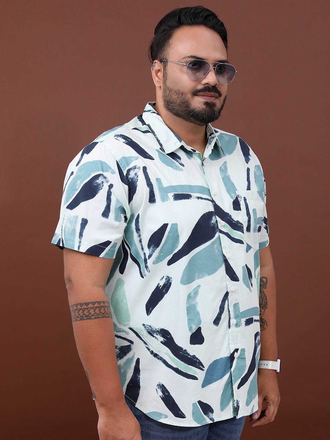 HIGHLANDER Plus Size Abstract Printed Cotton Casual Shirt