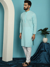 SOJANYA Motif Etnik Sulam Kurta Kapas Tulen dengan Churidar