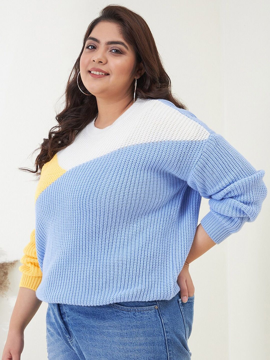 CURVY STREET Women Plus Size Colourblocked Acrylic Pullover