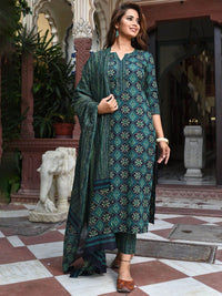 KALINI Women Printed Regular Kurta with Trousers & With Dupatta