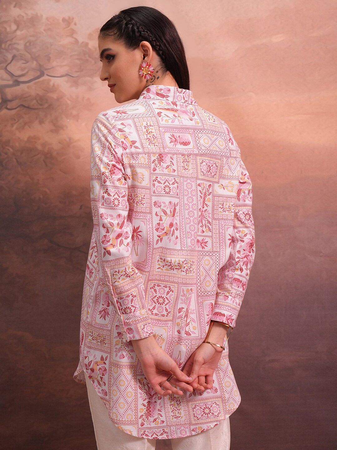 Vishudh Floral Printed Shirt Collar Ethnic Tunic
