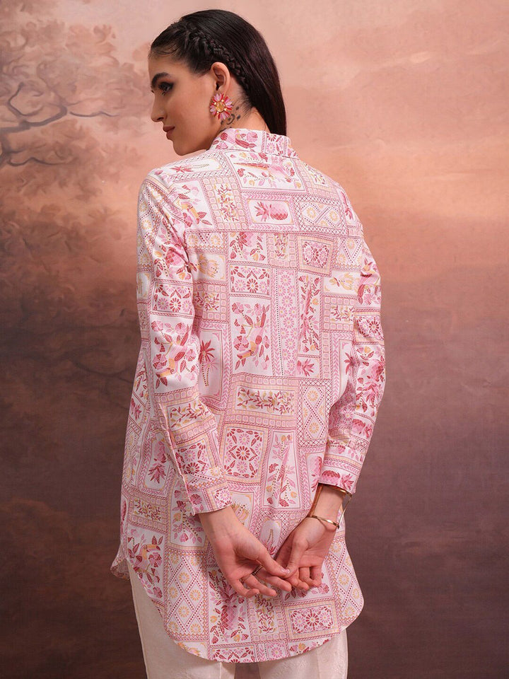 Vishudh Floral Printed Shirt Collar Ethnic Tunic