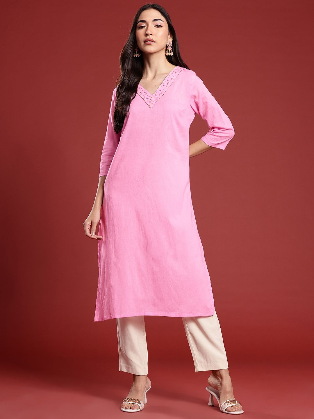 Anouk Women Pure Cotton Sequinned Kurta