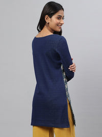 Aurelia Women Blue Geometric Print Cotton Blend Straight Kurta