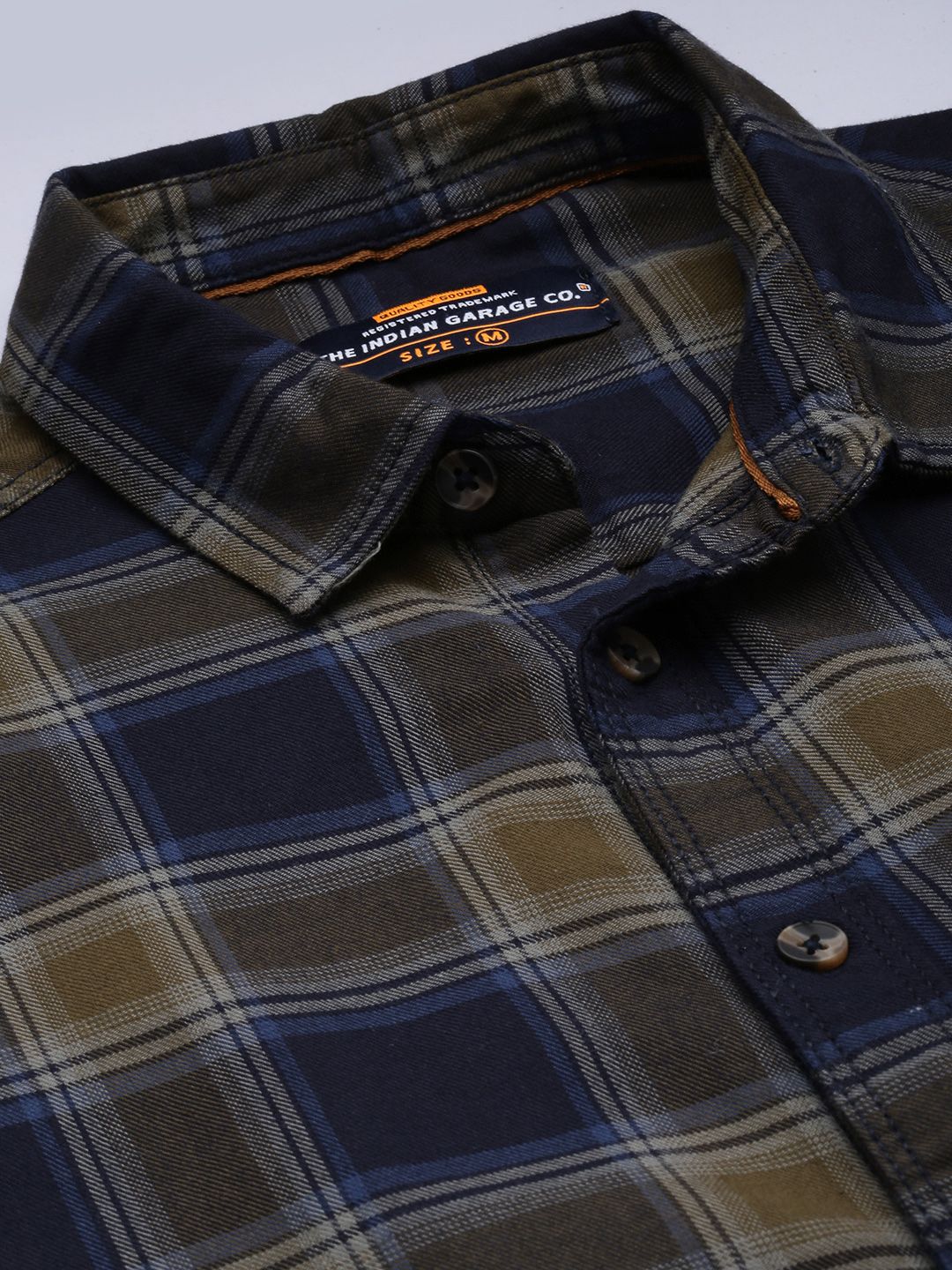 The Indian Garage Co Men Navy Blue Cotton Tartan Checked Casual Shirt