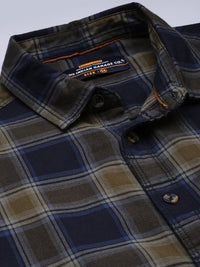The Indian Garage Co Men Navy Blue Cotton Tartan Checked Casual Shirt