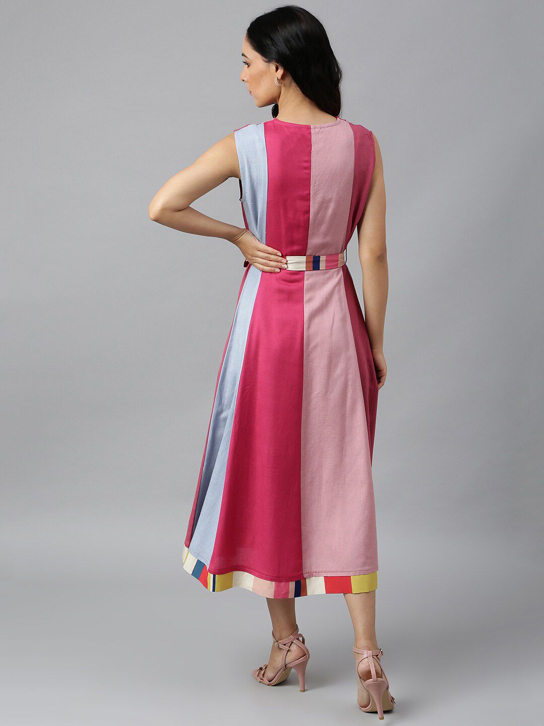 W Pink Colourblocked Midi Dress